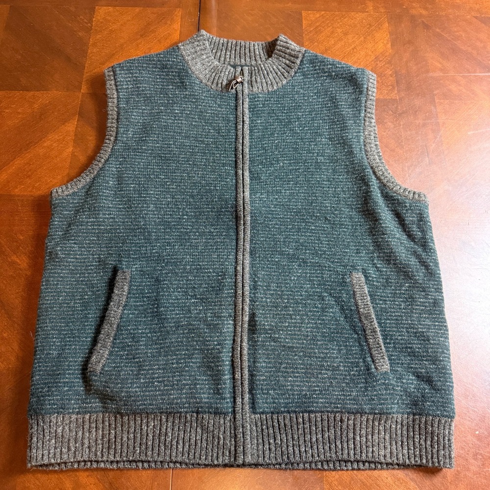Pendleton Mens XL Shetland Wool Full Zip Vest Green Grey Fleece Lined